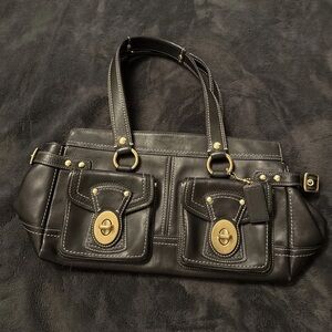 Coach Dark Brown Leather Shoulder Bag with Gold Details